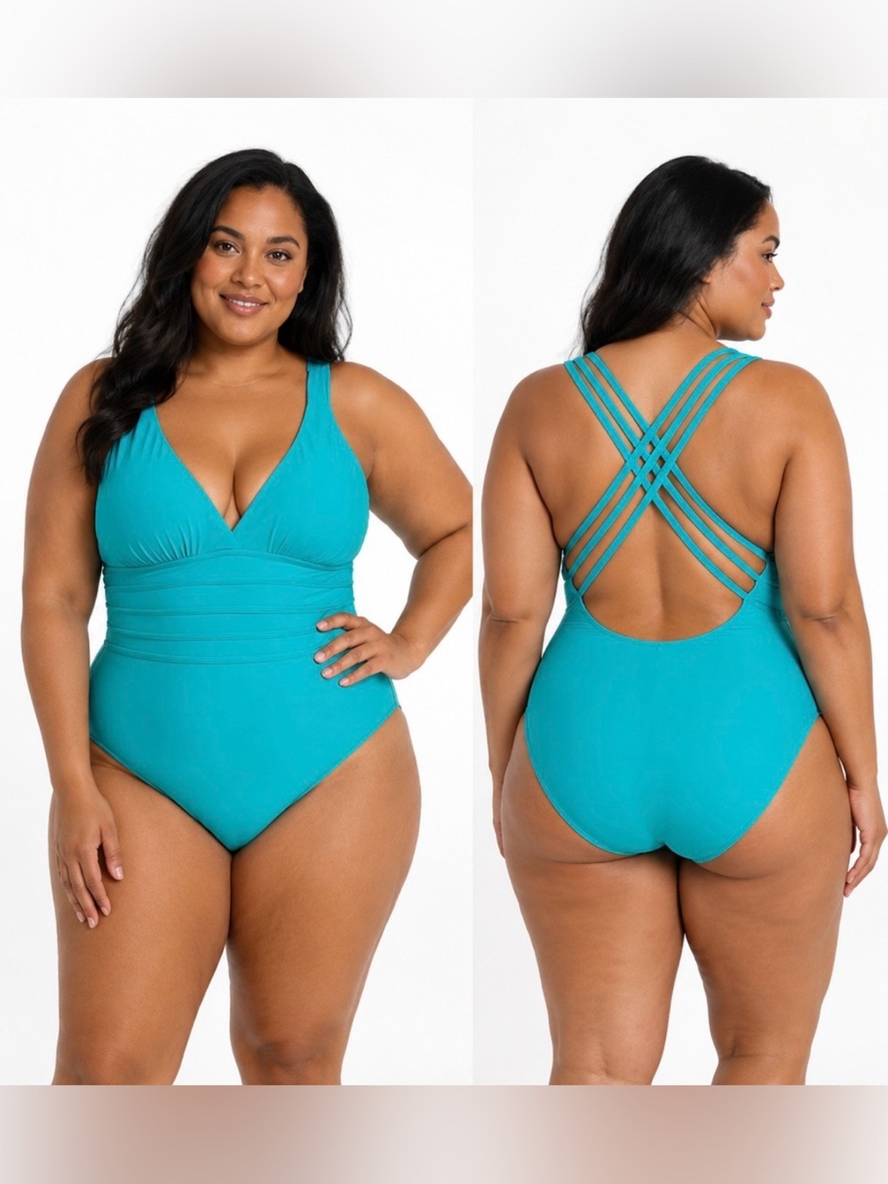 La Blanca Island Goddess Multi-Strap Cross-Back One Piece - Turquoise